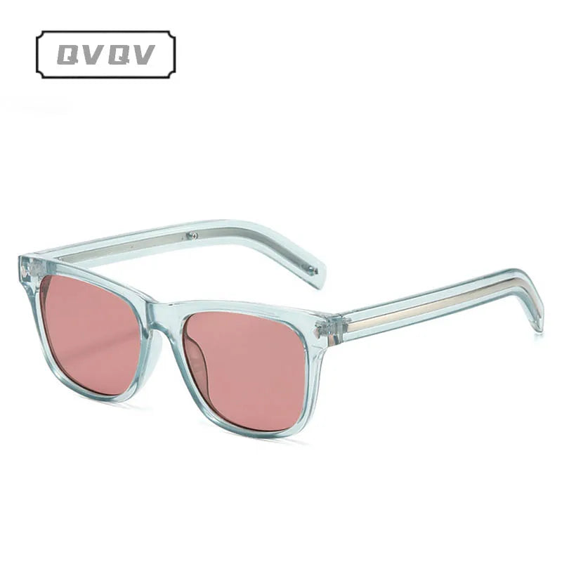 QVQV Fashion Leopard Blue Square Sunglasses Women Men Metal Stripes Brand Design Sun Glasses Men Outdoor Selfie Sunscreen Shades