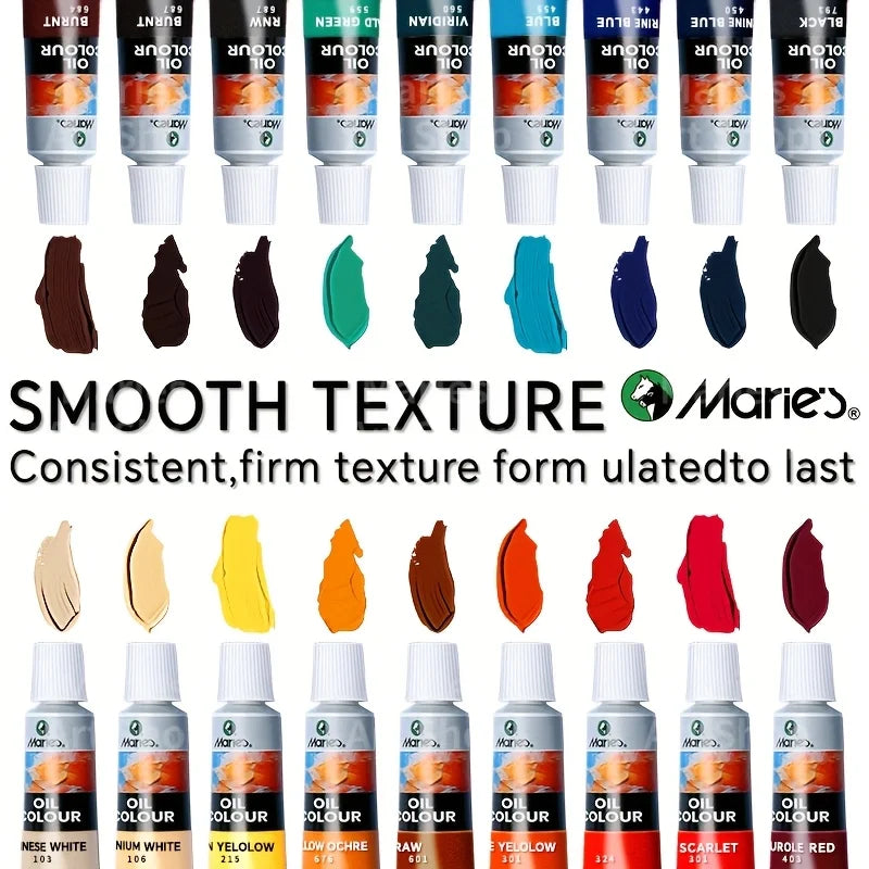 Marie's Artists' Oil Paint Set 24 Colors,for Canvas,Paper,Craft Painting for Artists,Adults,All-ages in Birthday (12ml/0.4oz)