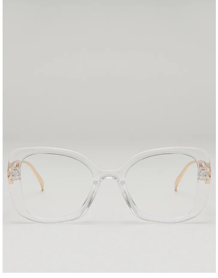 Luxury Brand Oversized Square Reading Glasses Women Triangle heart Temple Eyeglasses Blue Light Blocking Clear Computer Glasses