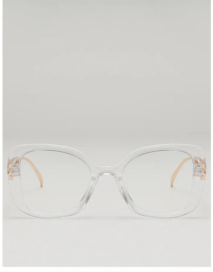 Luxury Brand Oversized Square Reading Glasses Women Triangle heart Temple Eyeglasses Blue Light Blocking Clear Computer Glasses