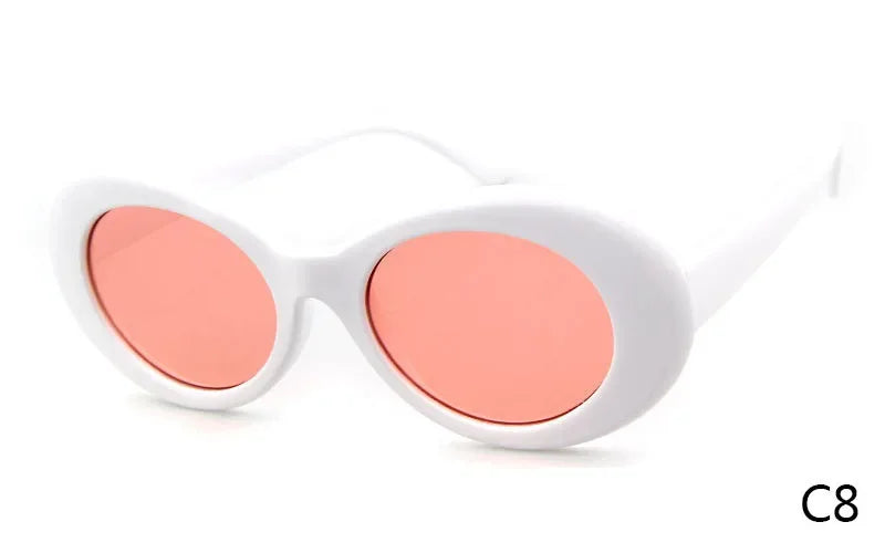 WHO CUTIE 2024 Goggles Oval Sunglasses Men Women Brand Designer 90S Colorful Retro Round Frame Kurt Cobain Shades Sun Glasses UV
