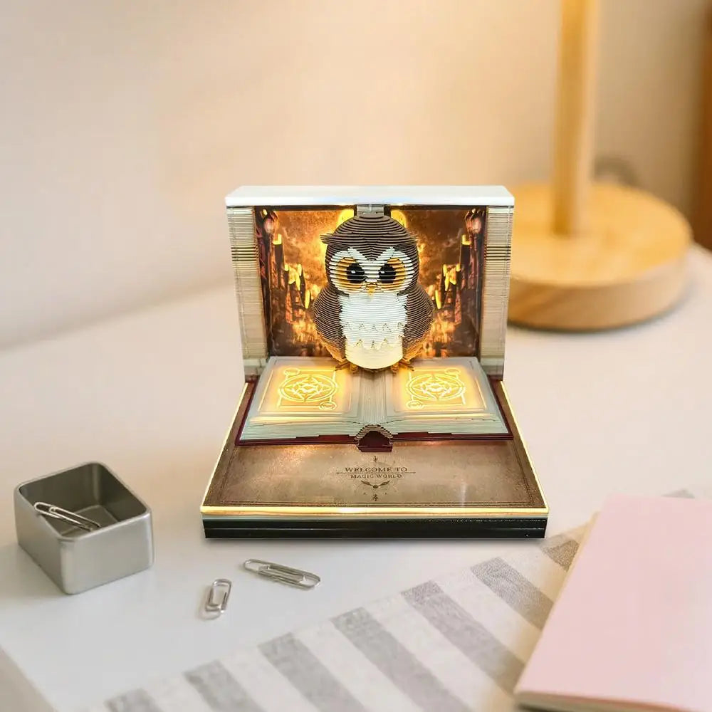 2026 Paper Sculpture Calendar 3D Owl Tear-off Calendar Paper Sculpture Art Memo Notepad Desk Calendar Sticky Notes Bookmark