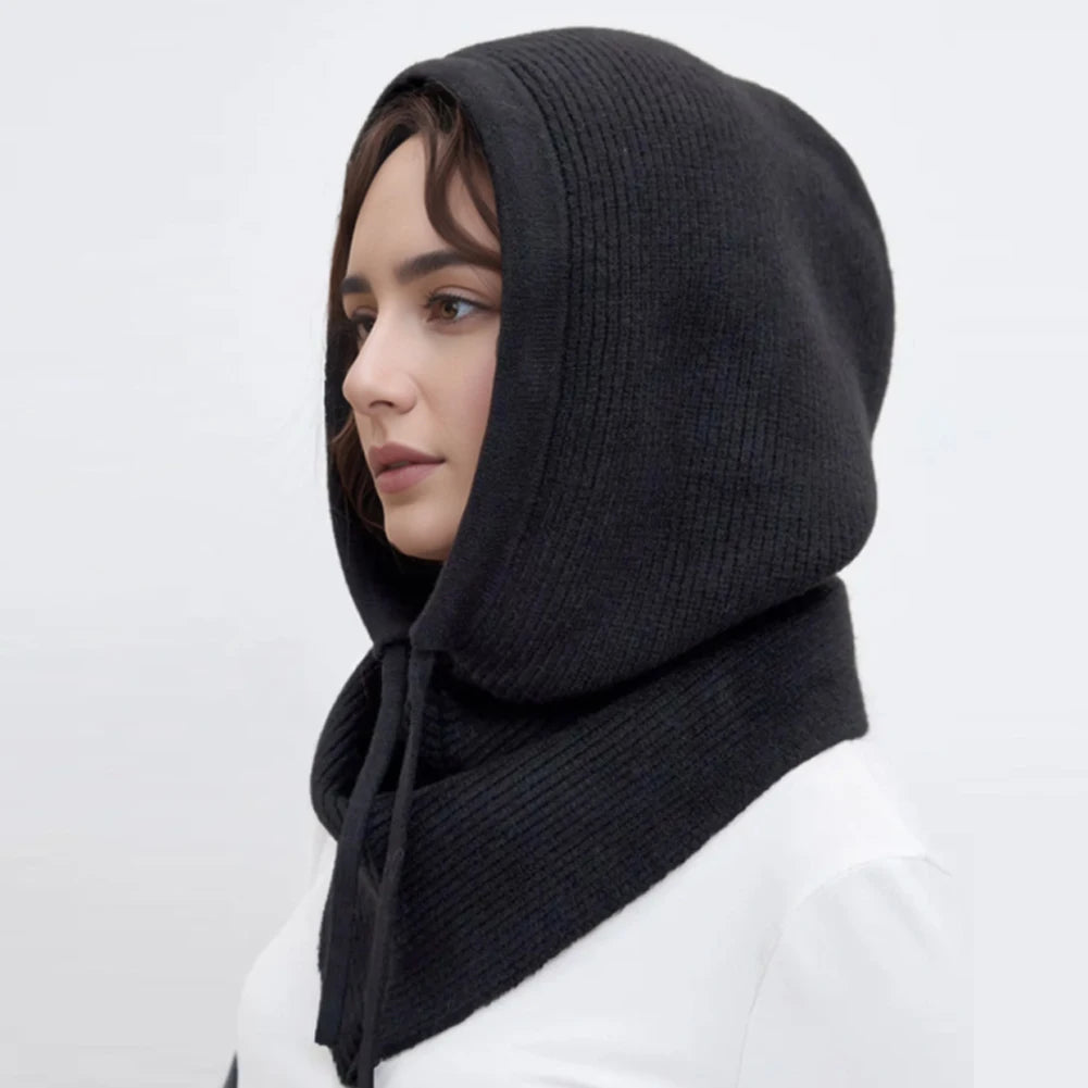 Winter Balaclava Hat Scarf for Women Warm Knitted Hooded Caps Outdoor Warm One-Piece Neck Collar Beanies Hats for Girls