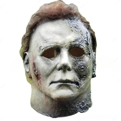 Halloween Michael Myers Mask Scary Killer Full Head Mask Creepy Fire Burn Scar Latex Face Mask Cosplay Costume Party Props Knife