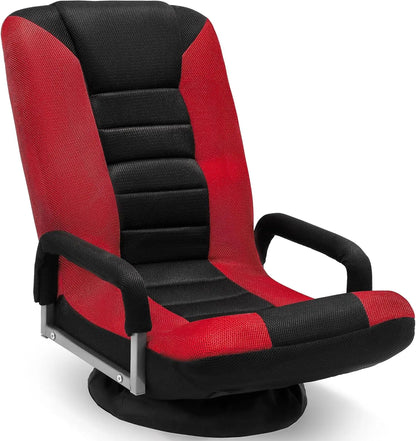 Swivel Floor Gaming Chair - Video Lounger Enjoy 6 Different Positions, Adjustable Backrest, Removable Arm Rests, Folds to Store