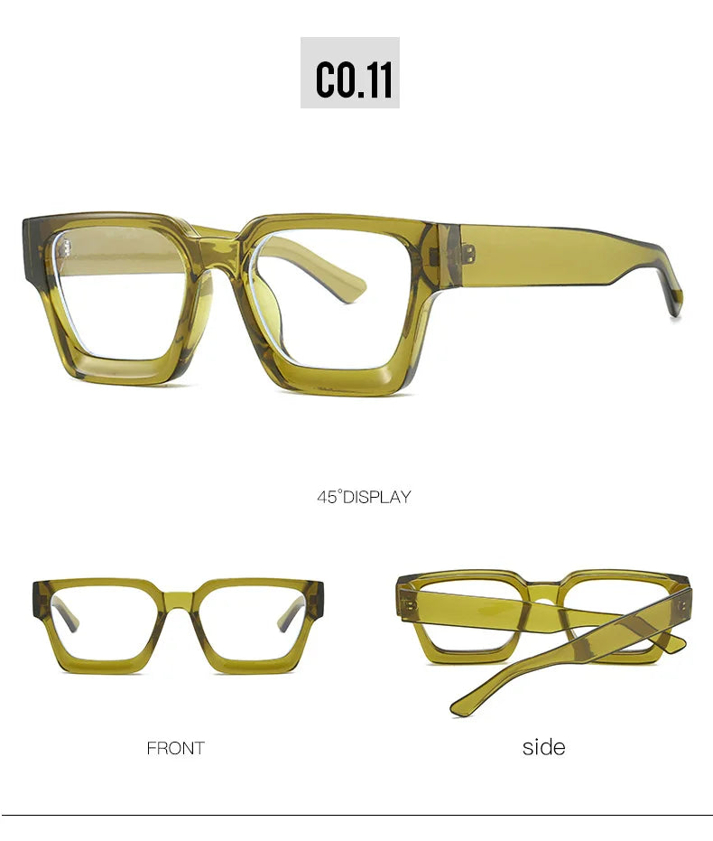 Oversized Square Reading Glasses For Women Brand Designer Blue Light Blocking Eyeglasses Green Leopard Prescription Glasses Men