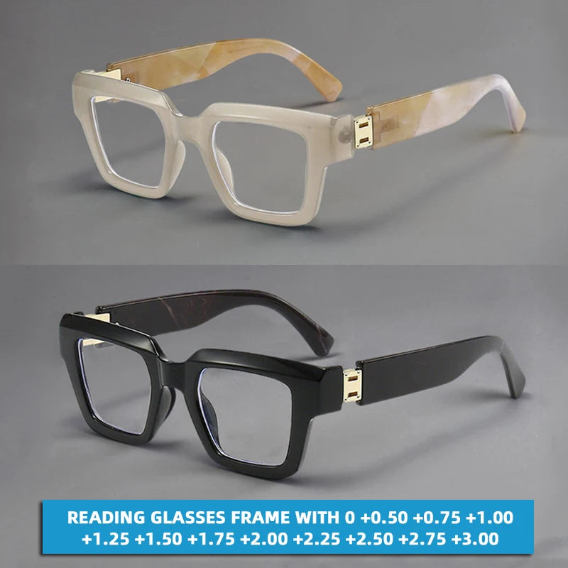 Men Oversized Marbling Reading Computer Glasses for Presbyopia Anti Blue Light Lens Eyewear Frame 0+0.5+0.75+1.0+1.25+1.5+1.75+2