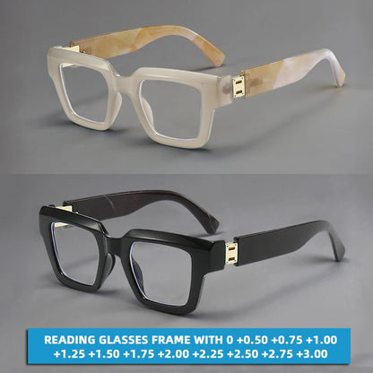 Men Oversized Marbling Reading Computer Glasses for Presbyopia Anti Blue Light Lens Eyewear Frame 0+0.5+0.75+1.0+1.25+1.5+1.75+2