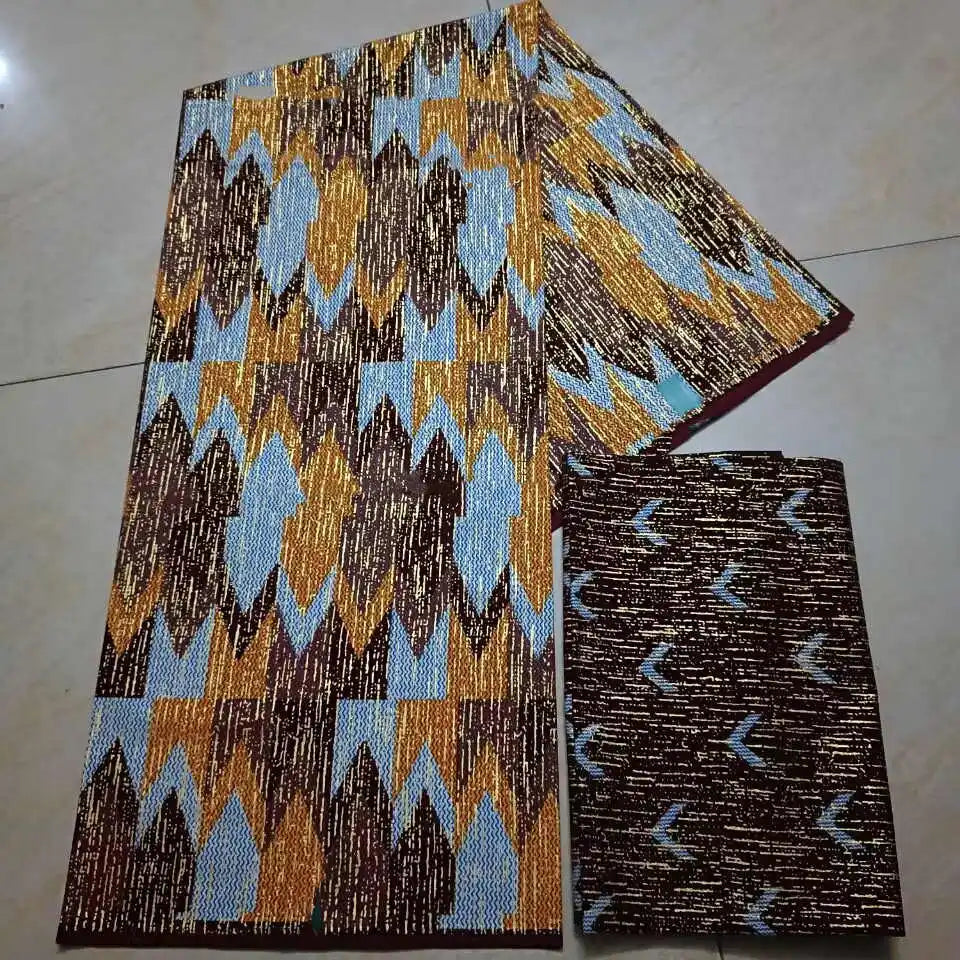 KENTE 4+2YARD 2024 Latest Design 6 Yards/lot African Fabric Gold Powder Ankara 100% Cotton Farbic For Sewing Wax Print Fabric