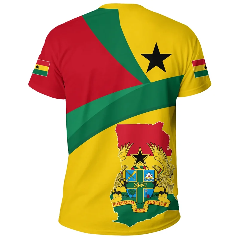 African Ghana T-shirt Fashion 3D Printed Coat Of Arms T Shirts For Men Casual Round Neck Tees Summer Sports Tops Short Sleeves