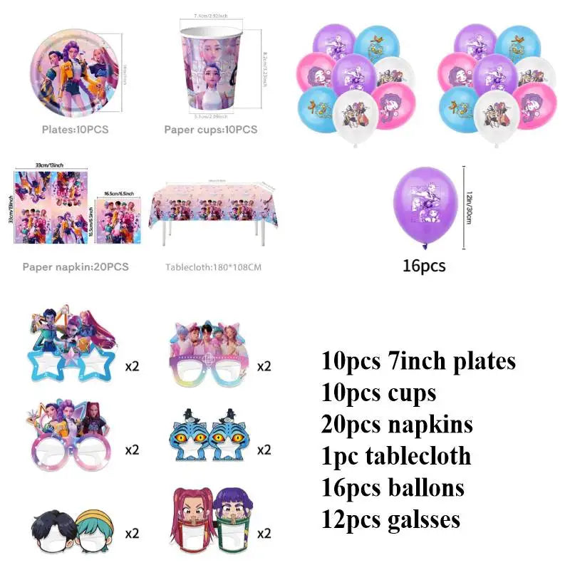Kpop Birthday Party Decoration Tableware Set Birthday Party Supplies Balloons Cake Topper Hanging Flag Cups K-pop Party Decor