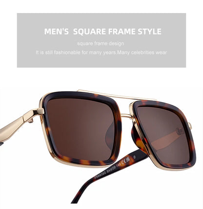 Vintage Oversized Square Polarized Sunglasses Men 2026 Luxury Steampunk Metal Frame Double Beam Driving Eyewear UV400 Shades