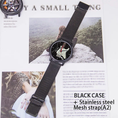 Guitar Bass Pattern Universal for Men Women Souvenir Composer Rose Gold Man Watch Silver Watches Black Bracelet Gift Clock