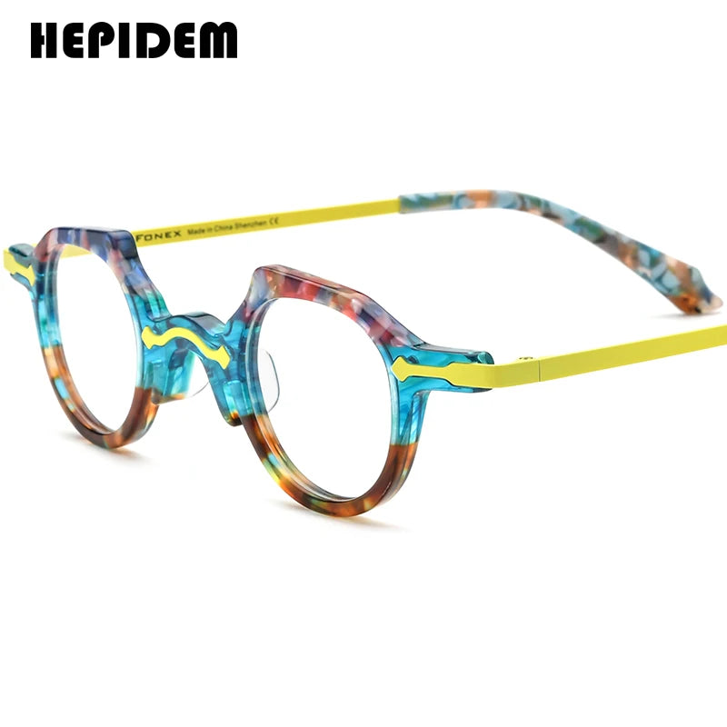 FONEX HEPIDEM Acetate Eyeglasses Frame Men 2025 New Small Round Brand Design Glasses Women Retro Vintage Eyewear Spectacles 9341