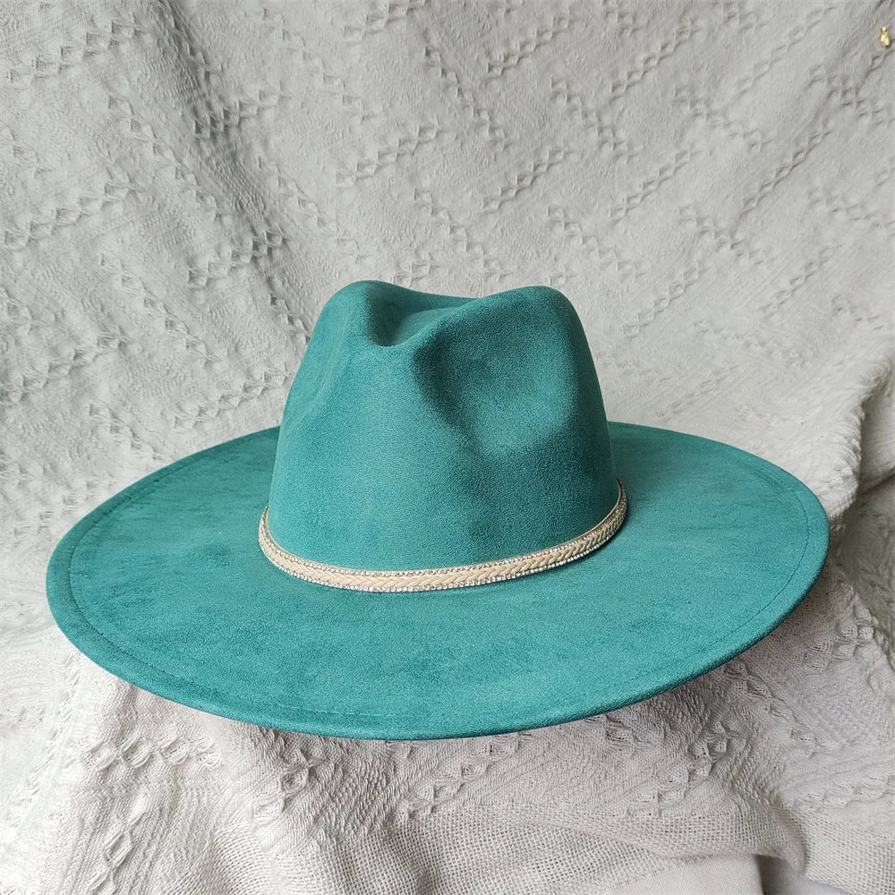 Colorful Suede Wide Brim Felt Fedoras Women's Hat Men's Church Jazz Hat Denim Hat Panama шляпа женская летняя 2024