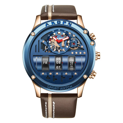 Luxury Electronic Quartz Watch For Men Business Watches Male Creative Men WristWatch Unique Rotate Date Leather Strap Watches