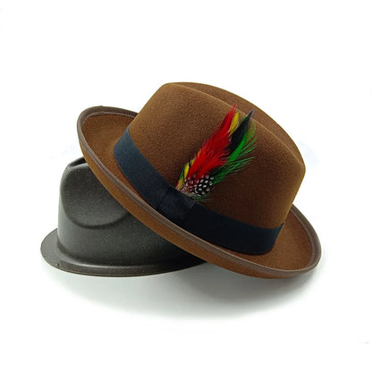Trilby Men Classic Feather Fedora Hat Simple Women Gentleman Hamburger hat vintage hat Pork Pie Winter Autumn sombrero hombre