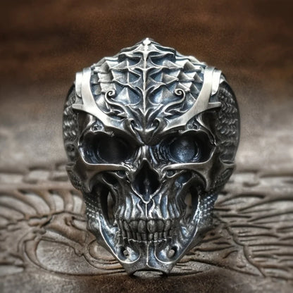Vintage Punk Stainless Steel Skull Rings For Men Gothic Punk Dragon Scaled Skull Rings Hip Hop Men Motorcycle Rock Biker Jewelry