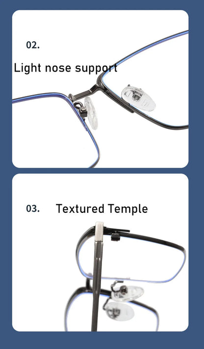 157mm Titanium Alloy Anti Blue Light Square Reading Glasses Men Business Big Presbyopic Glasses Clear Lens Prescription Eyewear