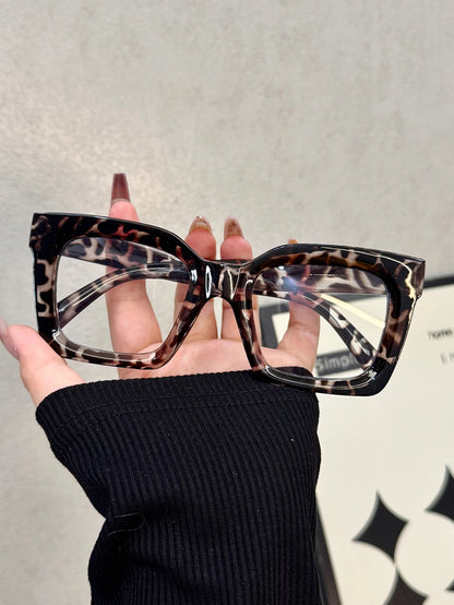 1Pc Women's Square Frame Tortoiseshell Color Glasses Transparent Lens Simple Classic Style Suitable for Daily Travel Photography