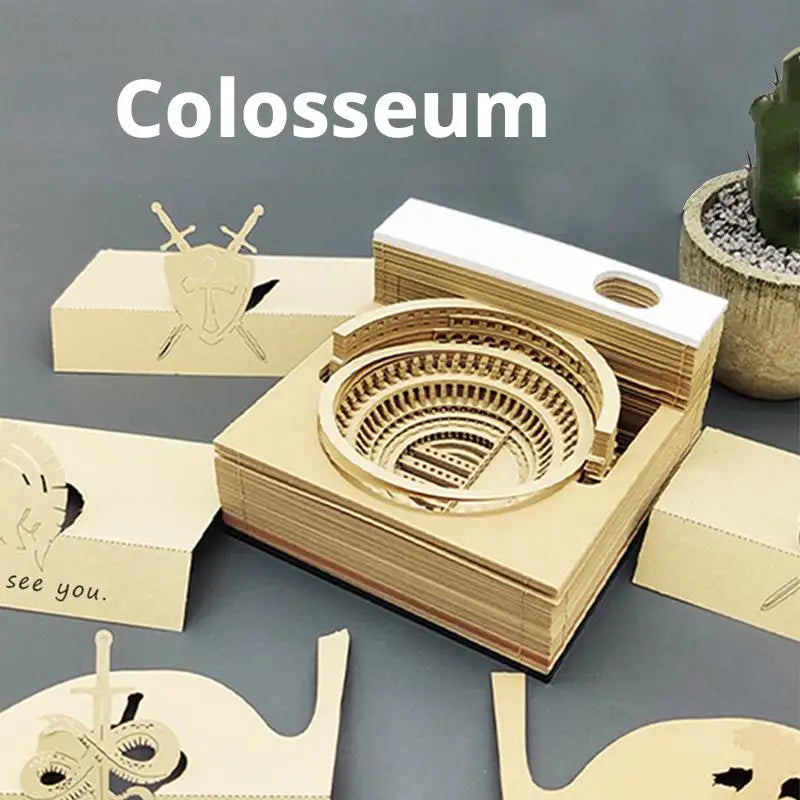 3D Stereoscopic Calendar Roman Colosseums Shape Weekly Calendar Tear-Away Paper Carving Art Memo Pad Offices Decor
