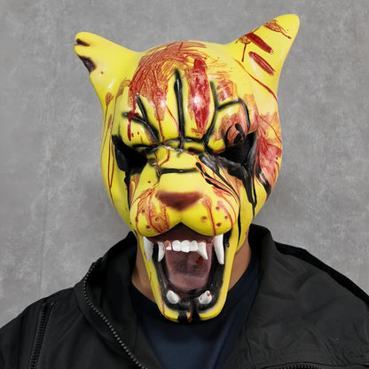 Horror Beast Mask | Bloody Tiger Style Scary Latex Face Mask | Halloween Party Cosplay Costume Prop For Festivals & Night Events
