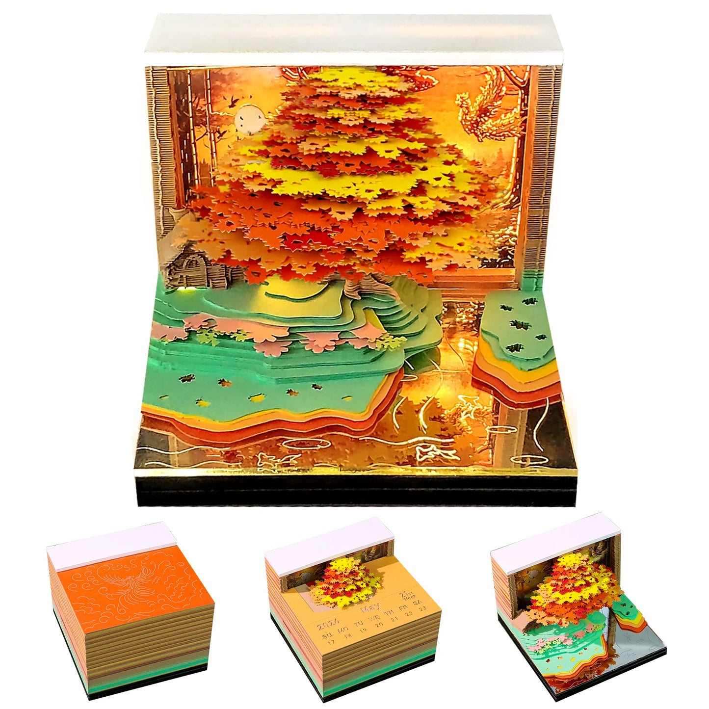 2026 3D Calendar Memo Pad Led Time Piece Calendar Tree of Chakra Desk Calendar Paper Carving Sticky Calendar For Christmas Gifts