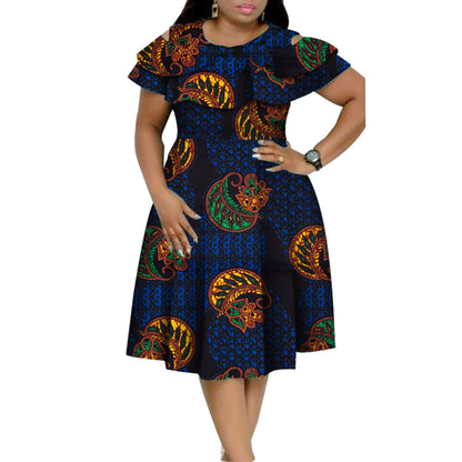 New Bazin Riche African Ruffles Collar Dresses for Women Dashiki Print Pearls Dresses Vestidos Women African Clothing WY4401