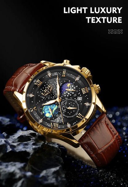 LIGE 2024 Top Luxury Brand Men Genuine Leather Sports Watches Men's Army Military Watch Male Date Quartz Clock Relogio Masculino