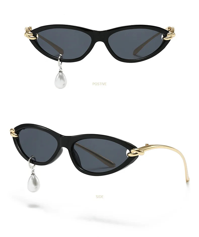 Pearl Diamond  DIY Tear Sunglasses for Women Small Frame Cat Eye Fashion Forward Mermaid Tear Aviator Eyewear