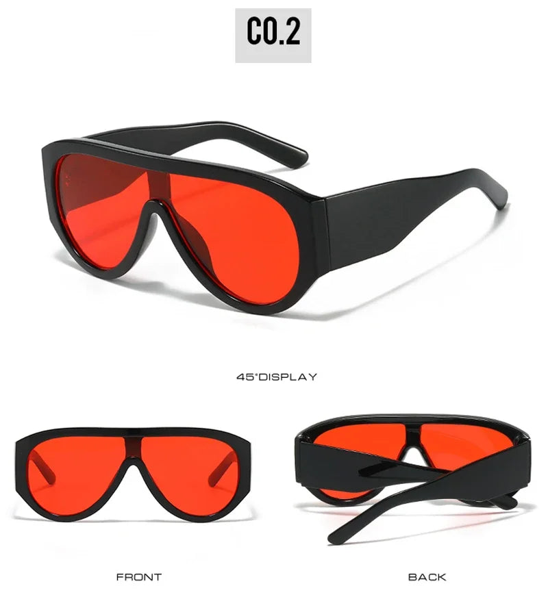 JNPCXI Fashion Oversized Pilot Women Sunglasses Retro One Piece Red Green Shades UV400 Men Gradient Sun Glasses