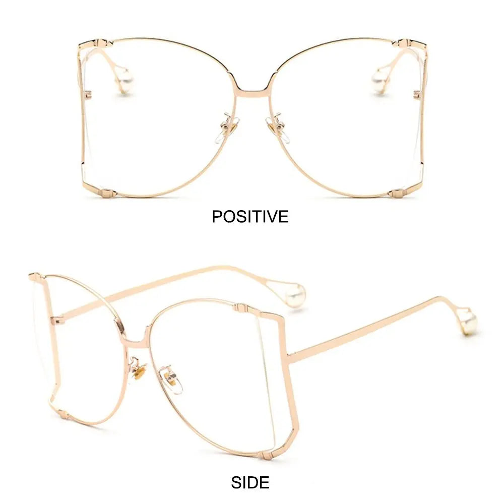 UV Protection Oversized Sunglasses Street Shooting Colorful Metal Hollowing Shades Trendy Pearl Design Sun Glasses