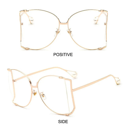 UV Protection Oversized Sunglasses Street Shooting Colorful Metal Hollowing Shades Trendy Pearl Design Sun Glasses