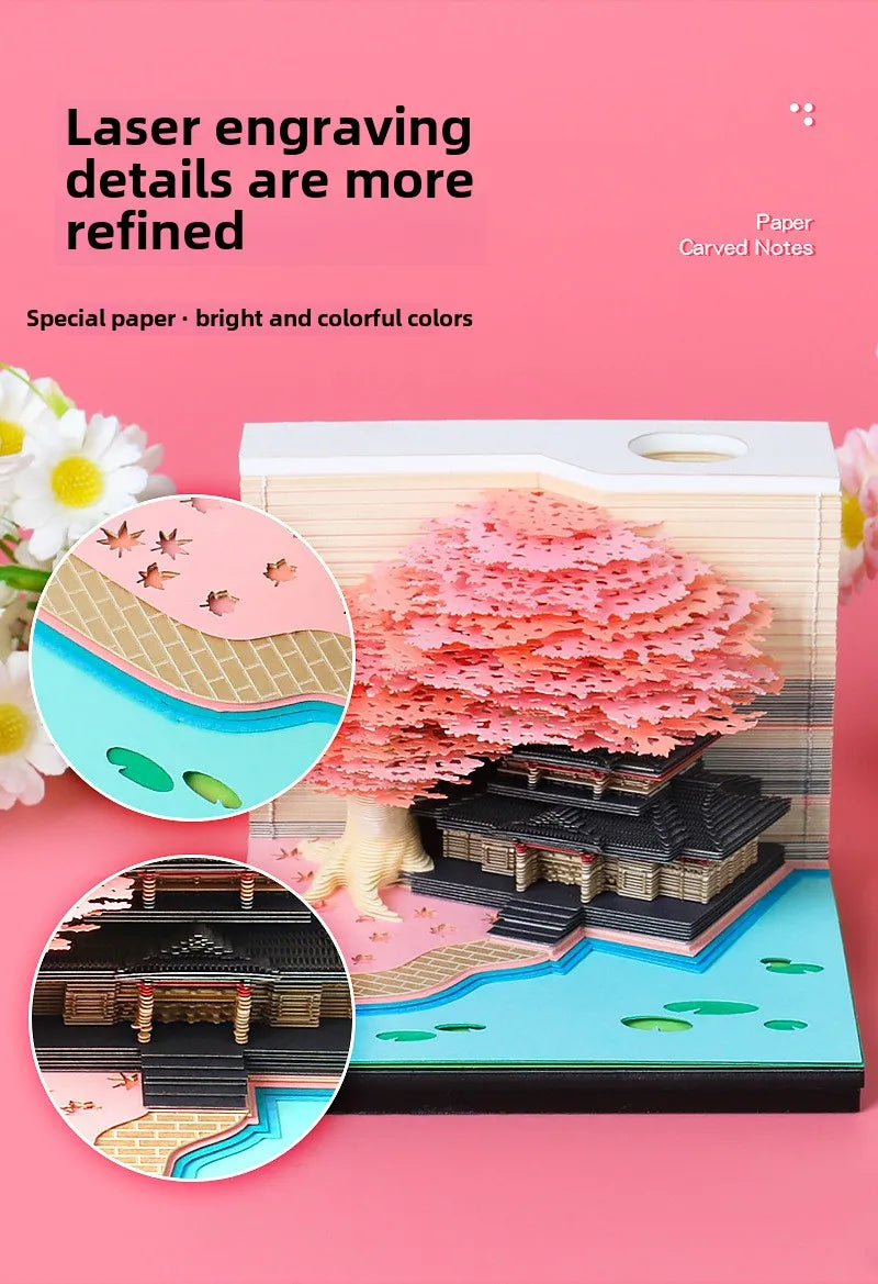 Treehouse 3D Desktop Calendar Sticky Notes Creative Crafts Souvenirs Paper Carvings Memo Pad New Year Gifts Office Ornament