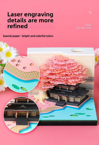 Treehouse 3D Desktop Calendar Sticky Notes Creative Crafts Souvenirs Paper Carvings Memo Pad New Year Gifts Office Ornament
