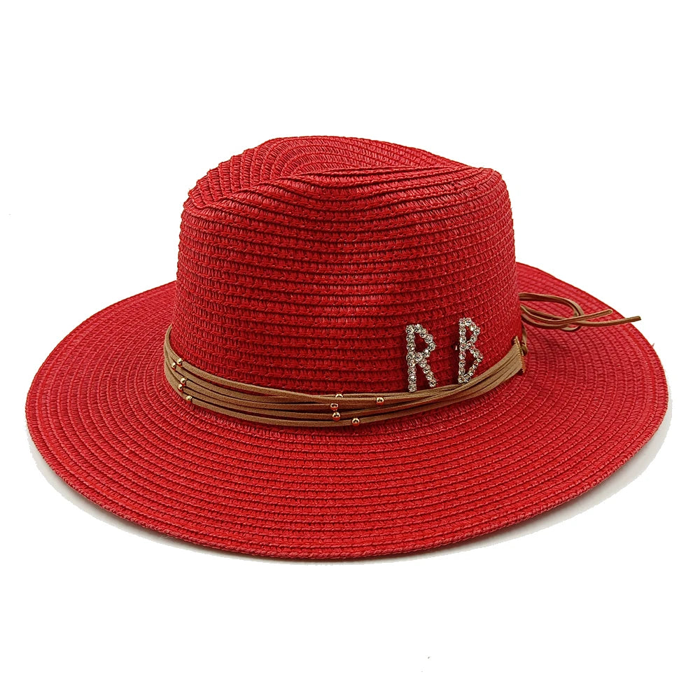 RB Rhinestone Sun Hats Women Men Summer Panama Wide Brim Straw Hats Fashion Colorful Outdoor Jazz Beach Sun Protective Cap