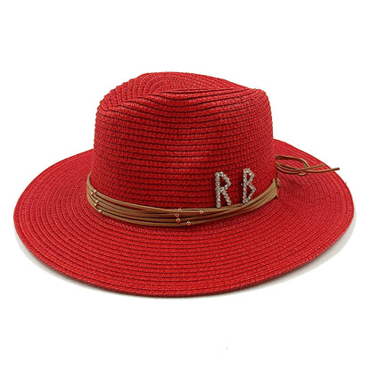 RB Rhinestone Sun Hats Women Men Summer Panama Wide Brim Straw Hats Fashion Colorful Outdoor Jazz Beach Sun Protective Cap
