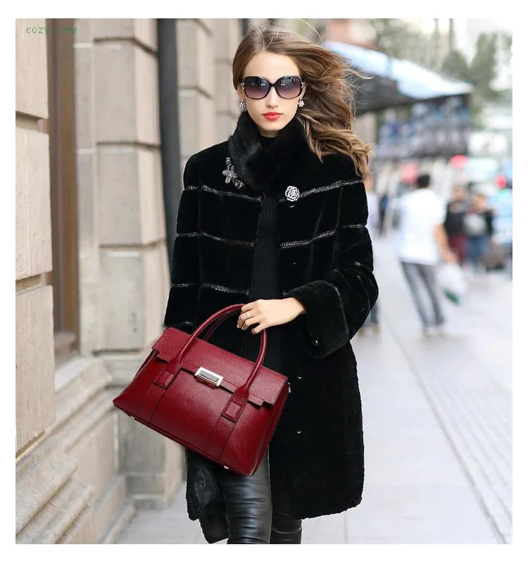 2024 New Genuine Leather Briefcase Women Handbags Large Capacity Ladies Fashion Cowhide Shoulder Messenger Bags Portable