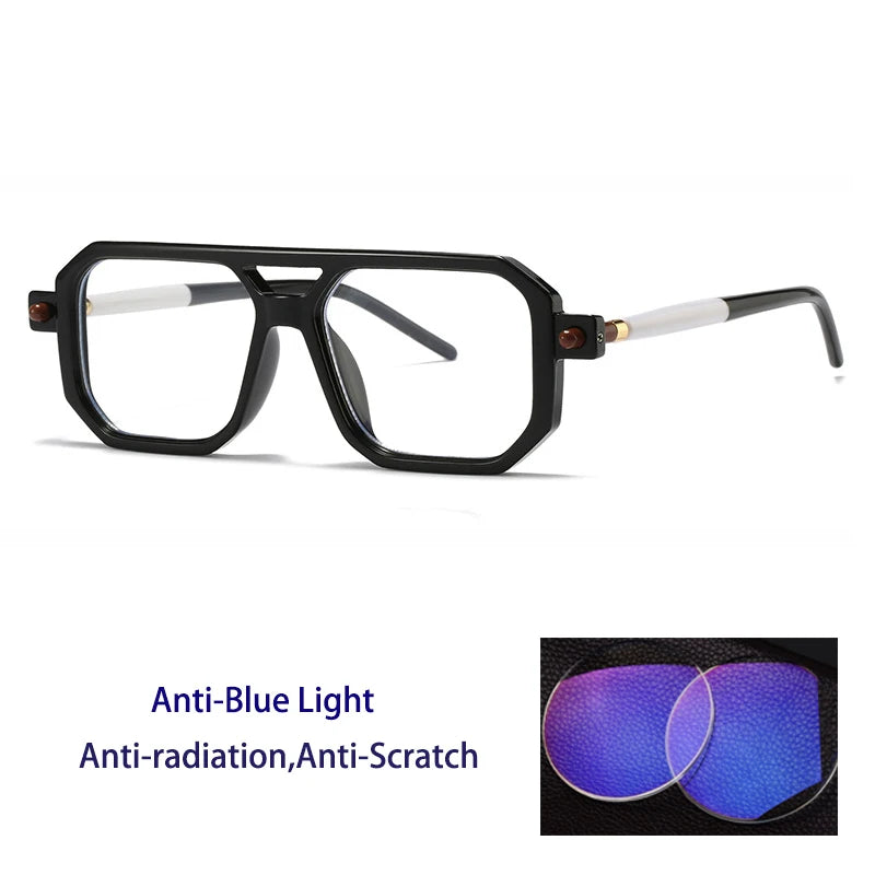 KOCOLIOR Men's Retro Fashion Double Beam Reading Glasses Brand Design Anti Blue Light Photochromic Presbyopia Glasses +0 to +6.0
