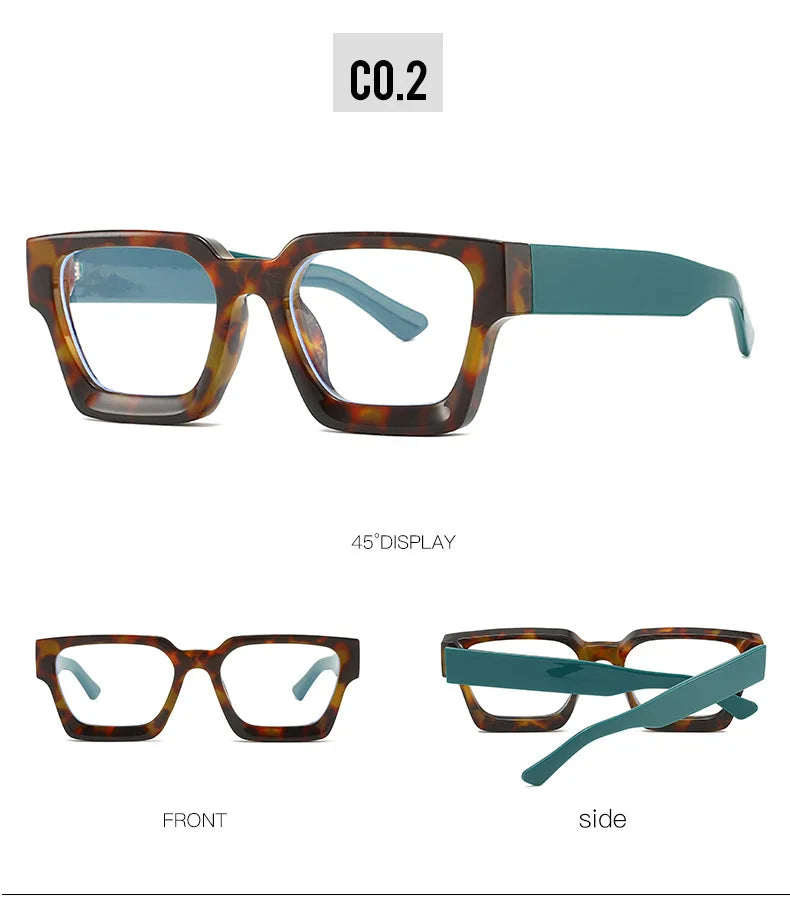 Oversized Square Reading Glasses For Women Brand Designer Blue Light Blocking Eyeglasses Green Leopard Prescription Glasses Men