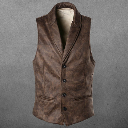 Retro Suede Vest Men Vintage Style Slim Fit Autumn Winter Mens Sleeveless Jacket V Neck Warm Waistcoat