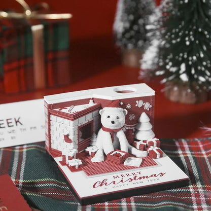 Christmas 3D Paper Carving Art Notes Desk Calendar With LED Light Tear-away Calendar Paper Carving Art Memo Pad  Xmas Gift