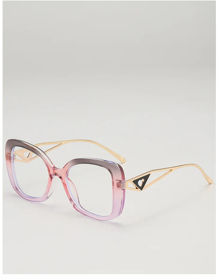 Luxury Brand Oversized Square Reading Glasses Women Triangle heart Temple Eyeglasses Blue Light Blocking Clear Computer Glasses