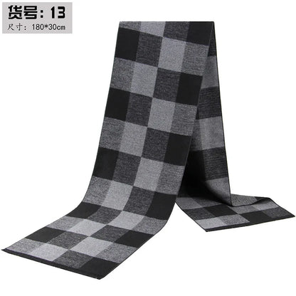 Classic Plaid Men Scarfs Winter Warm Cashmere Soft Scarf For Men Casual Business Neckerchief Black Gray Silk Scarves 30*180cm