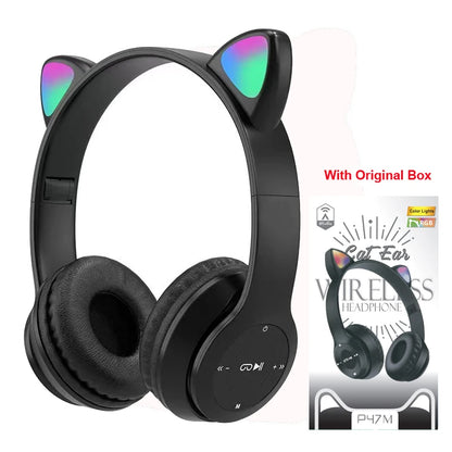 Wireless Headset Flash Light Kids Ear Headphones with Mic Bluetooth Headsets Stereo Music Game Headphone Girls Boys Gift