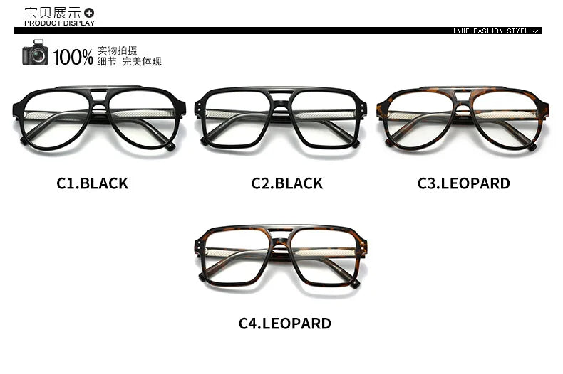 Unisex Retro Glasses Frame Large Eyeglasses Anti Blue Light Square Opical Glasses Aviation Suitable Decoration Eyewear