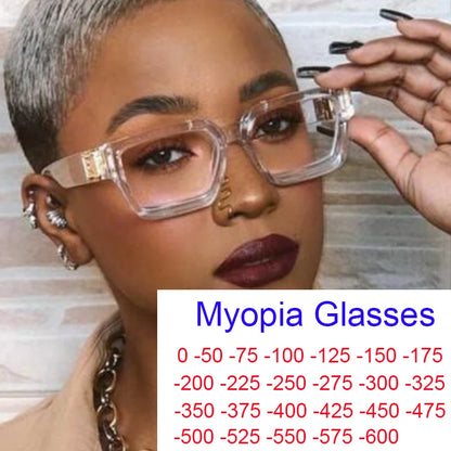 Anti Blue Light Unisex Transparent Computer Glasses With Diopter Minus 0 -1.5 -6.0 Luxury Brand Clear Myopia Square Eyeglasses