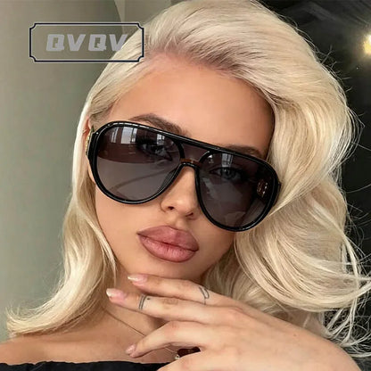 QVQV Trendy Oversized One Piece Sunglasses Women Summer Fashion Thick Frame Pilot Sun Glasses Luxury Brand Outdoor Y2K Shades