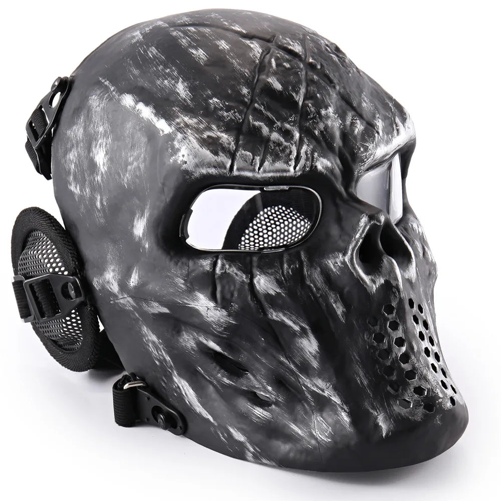 REikirc Full Face Airsoft Tactical Skull Mask with Ear Protection CS Halloween Cosplay Masks