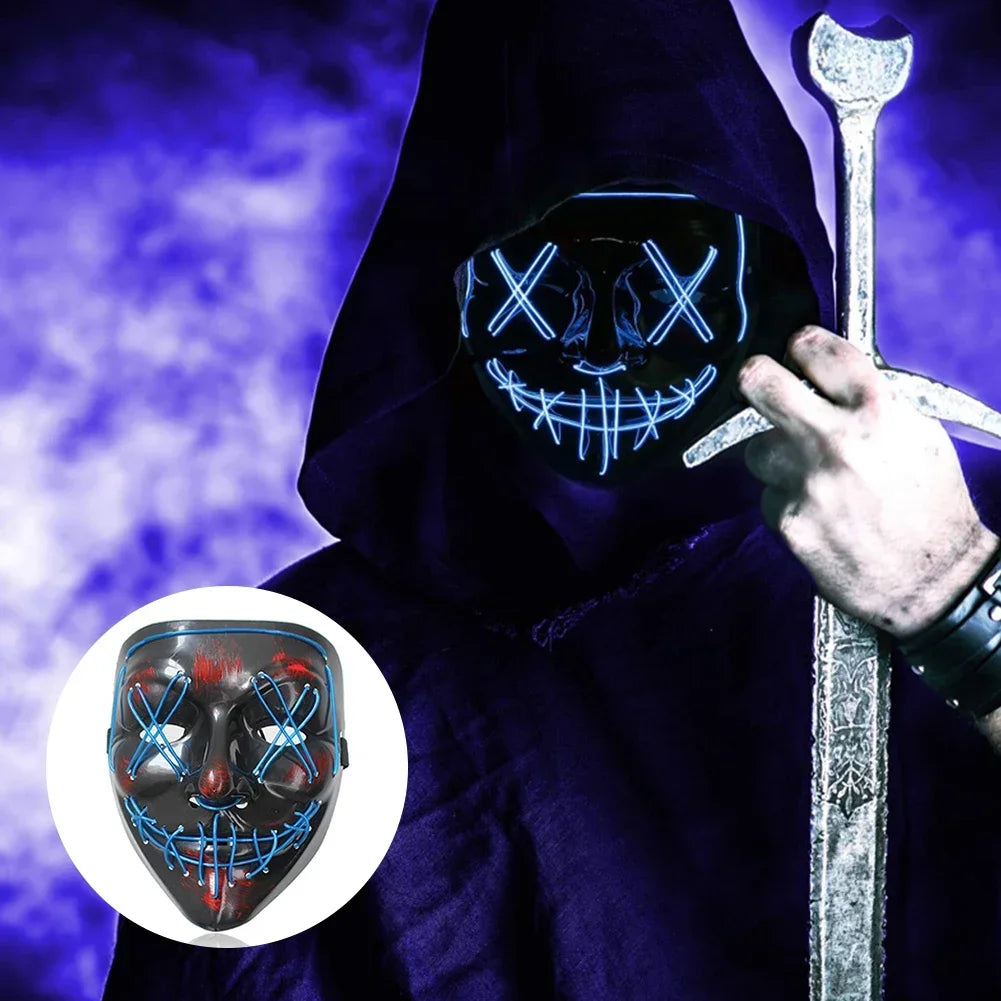 Wireless Scary Glowing Mask LED Luminous Purge Mask Halloween Horror Neon Light Up Cosplay Party Mask Fstival Costume Supplies